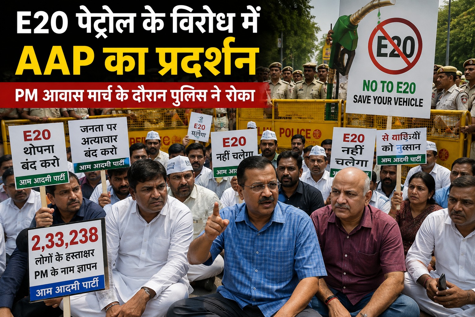 e20-petrol-protest-kejriwal-pm-house-march-delhi-aap