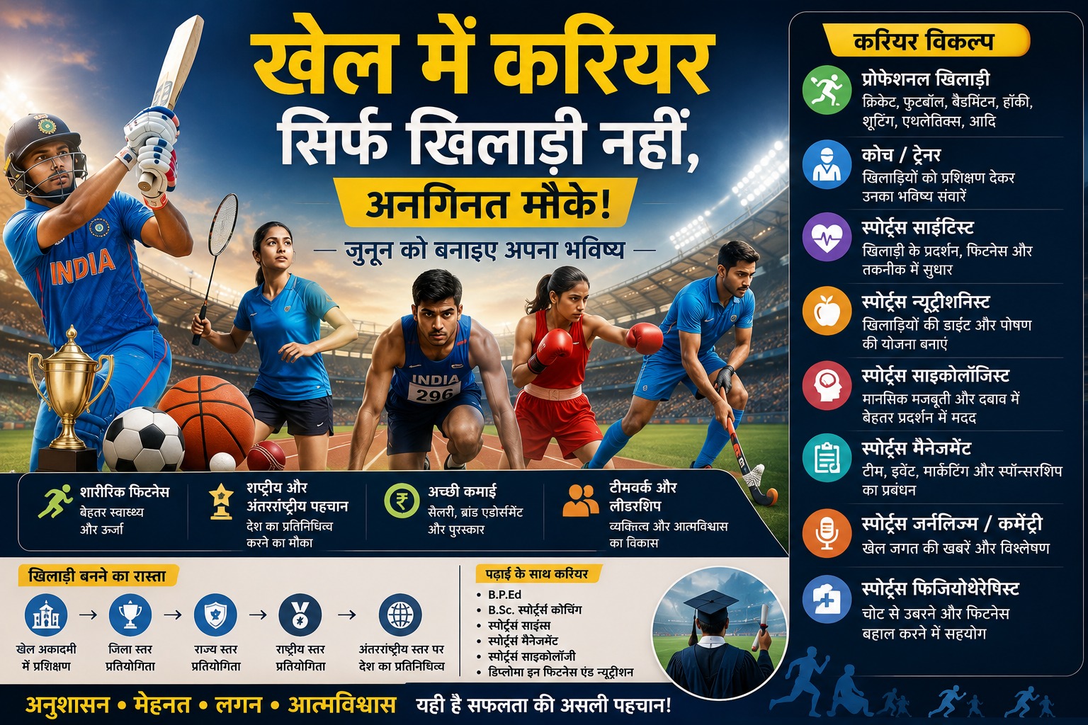खेल में करियर कैसे बनाएं 12वीं के बाद स्पोर्ट्स में करियर Sports Career in India Sports Courses After 12th खिलाड़ी कैसे बनें Sports Management Course Sports Coaching Course Sports Science Career स्पोर्ट्स में नौकरी खेल में करियर के अवसर