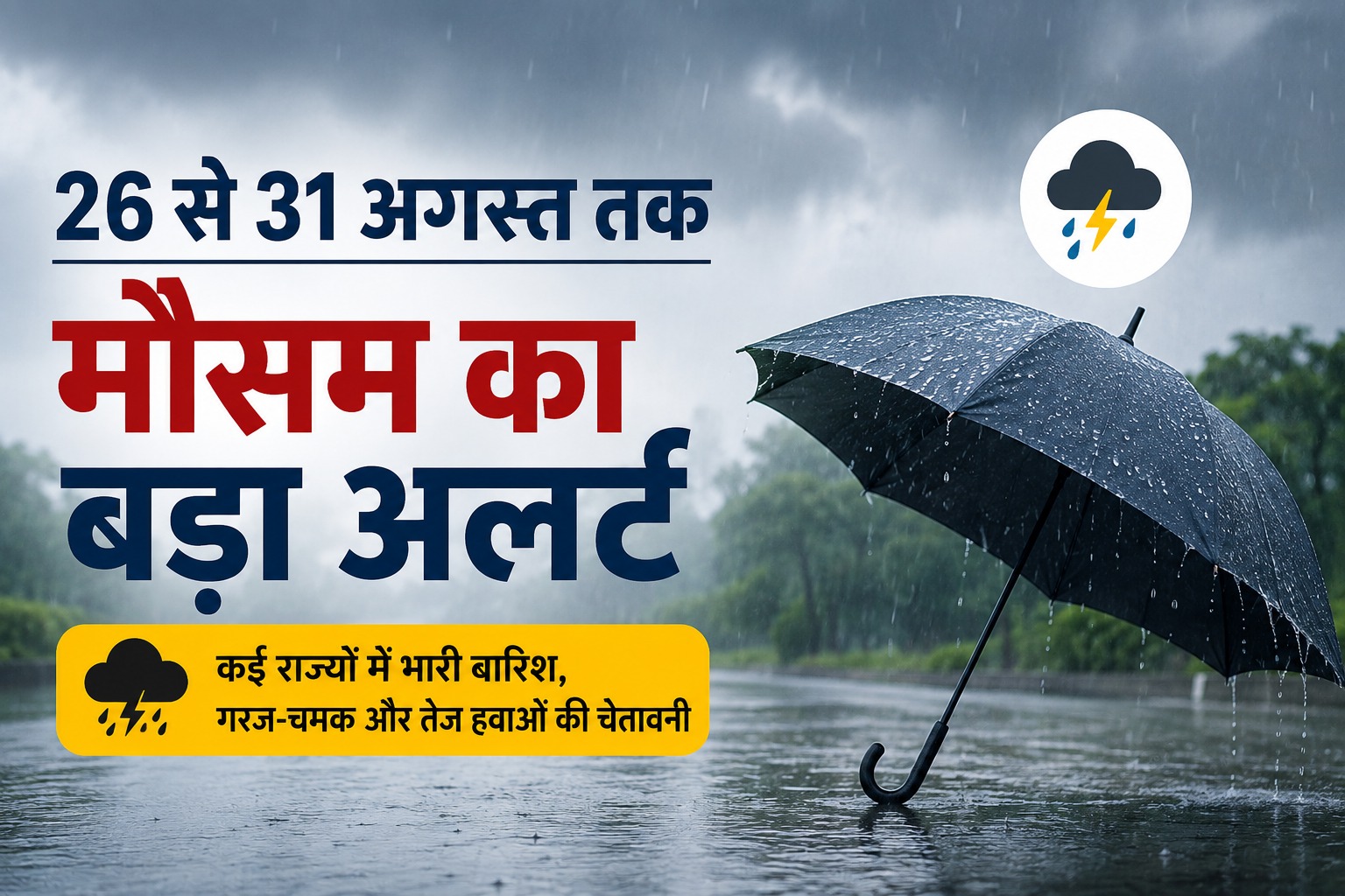 26 से 31 अगस्त तक भारी बारिश का मौसम अलर्ट