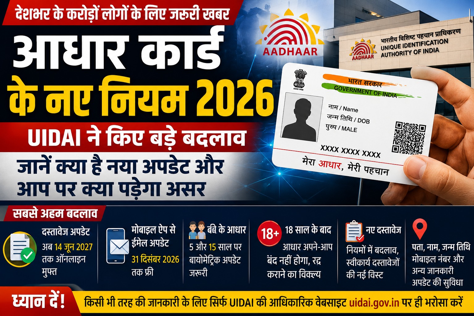 आधार कार्ड के नए नियम 2026 और UIDAI के महत्वपूर्ण बदलाव