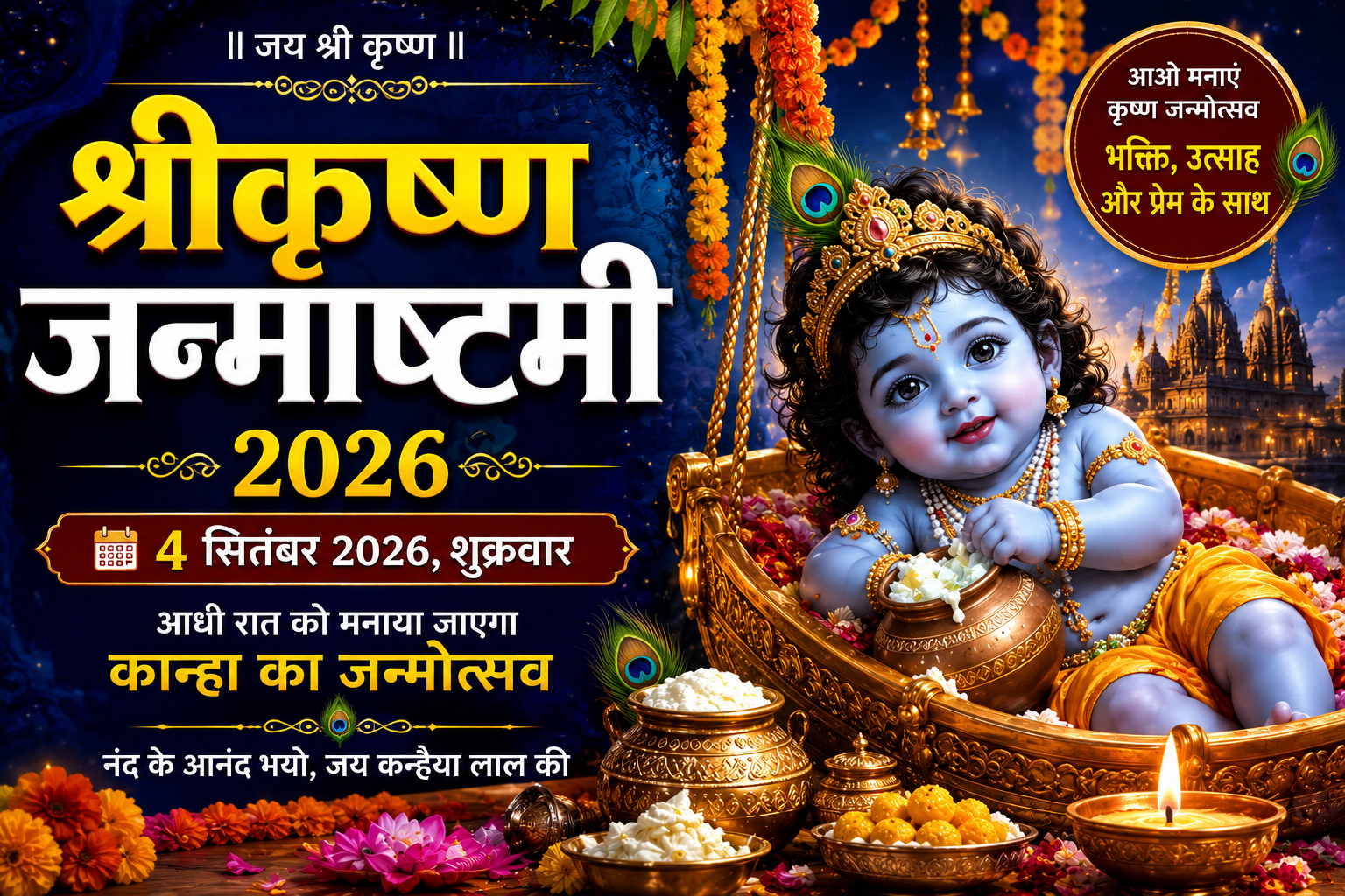 श्रीकृष्ण जन्माष्टमी 2026 पर बाल गोपाल का जन्मोत्सव